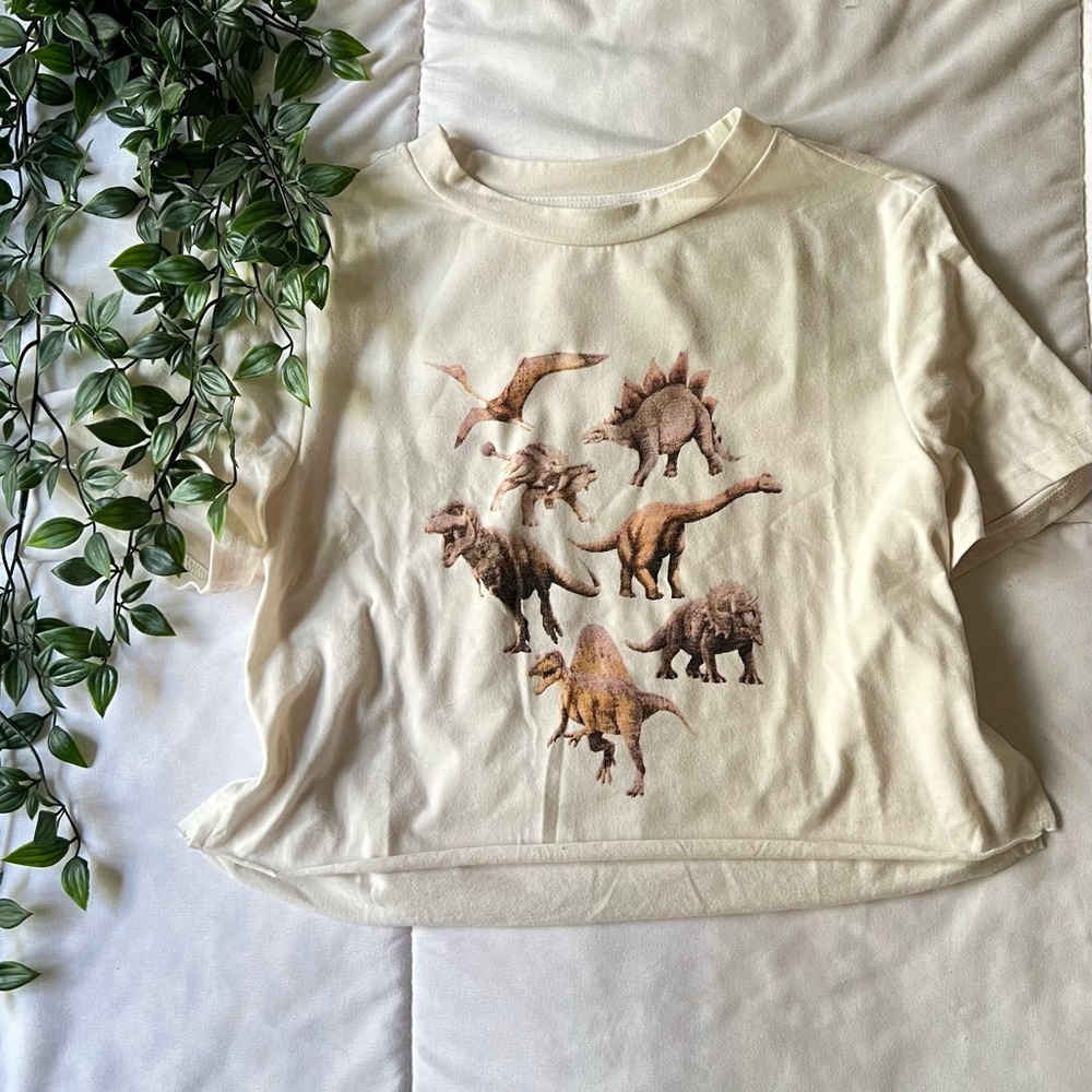 Dinosaur Screen Print Cropped Tee